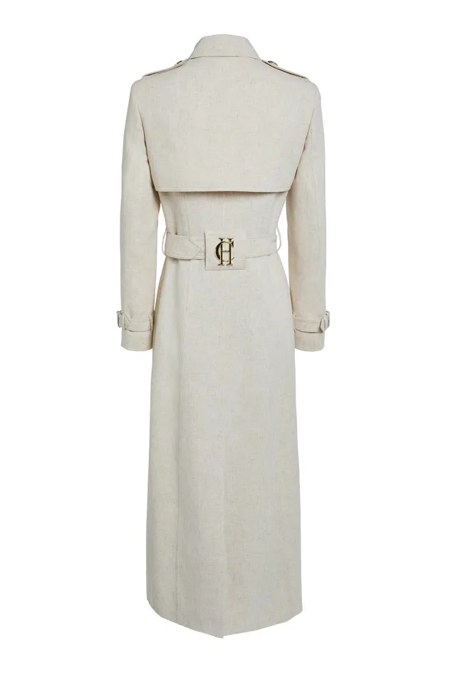 Holland Cooper Tailoring Women Full Length Marlborough Trench Coat Natural Linen