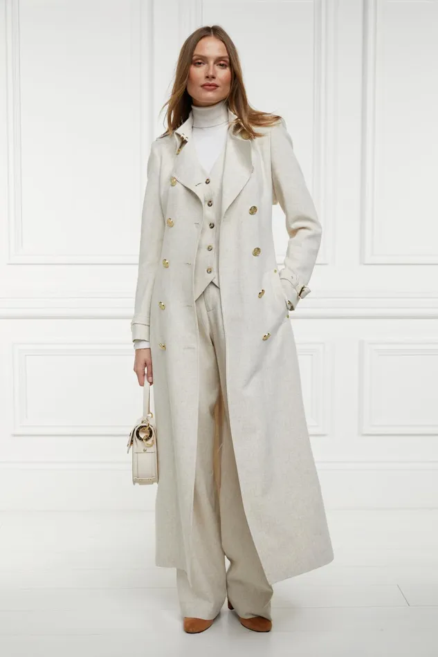 Holland Cooper Tailoring Women Full Length Marlborough Trench Coat Natural Linen