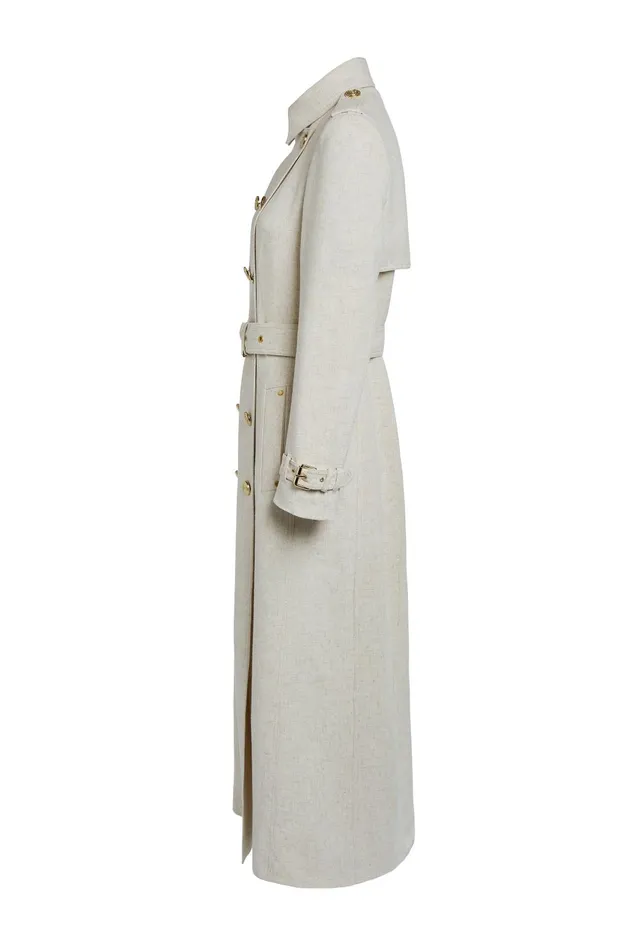 Holland Cooper Tailoring Women Full Length Marlborough Trench Coat Natural Linen