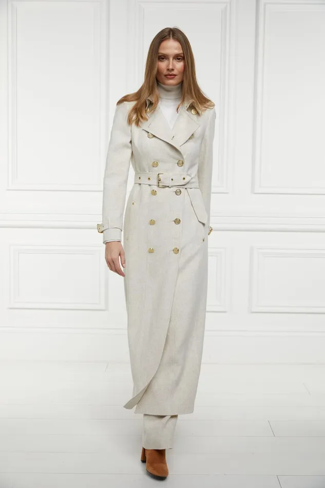 Holland Cooper Tailoring Women Full Length Marlborough Trench Coat Natural Linen