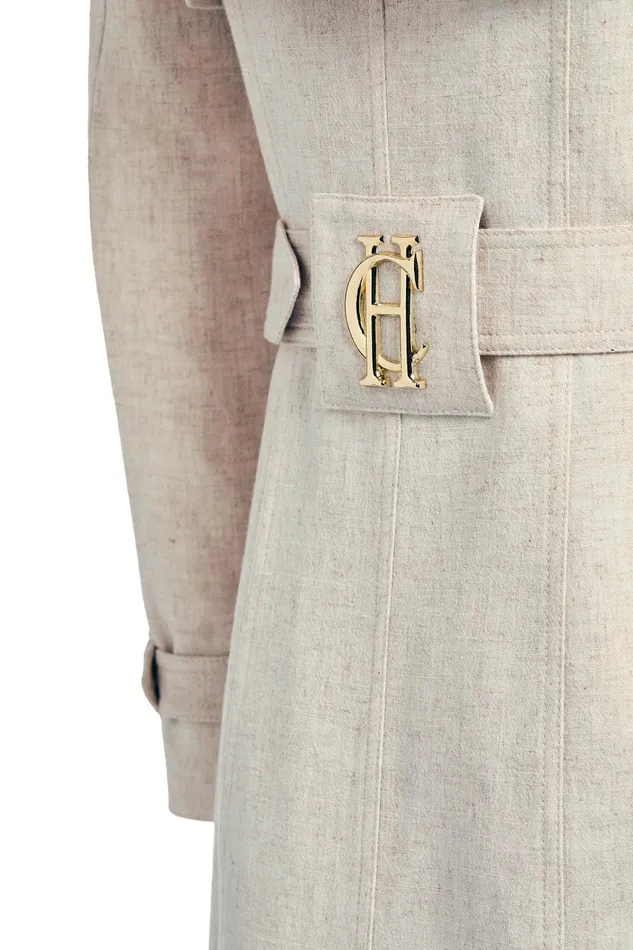 Holland Cooper Tailoring Women Full Length Marlborough Trench Coat Natural Linen