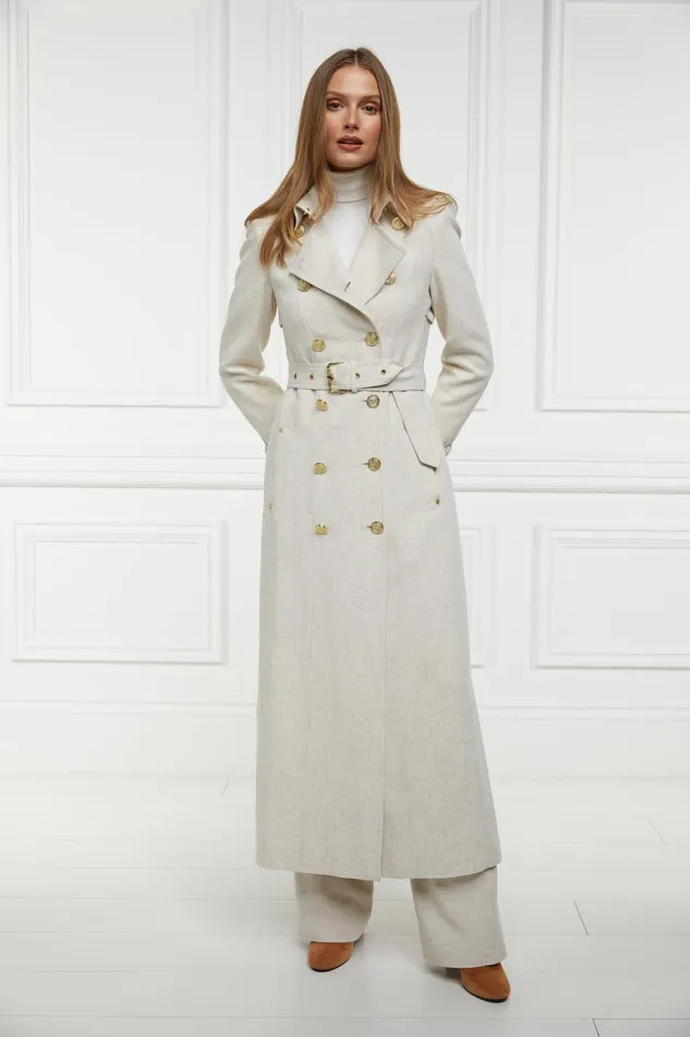 Holland Cooper Tailoring Women Full Length Marlborough Trench Coat Natural Linen