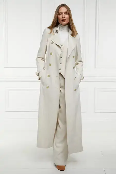 Holland Cooper Tailoring Women Full Length Marlborough Trench Coat Natural Linen