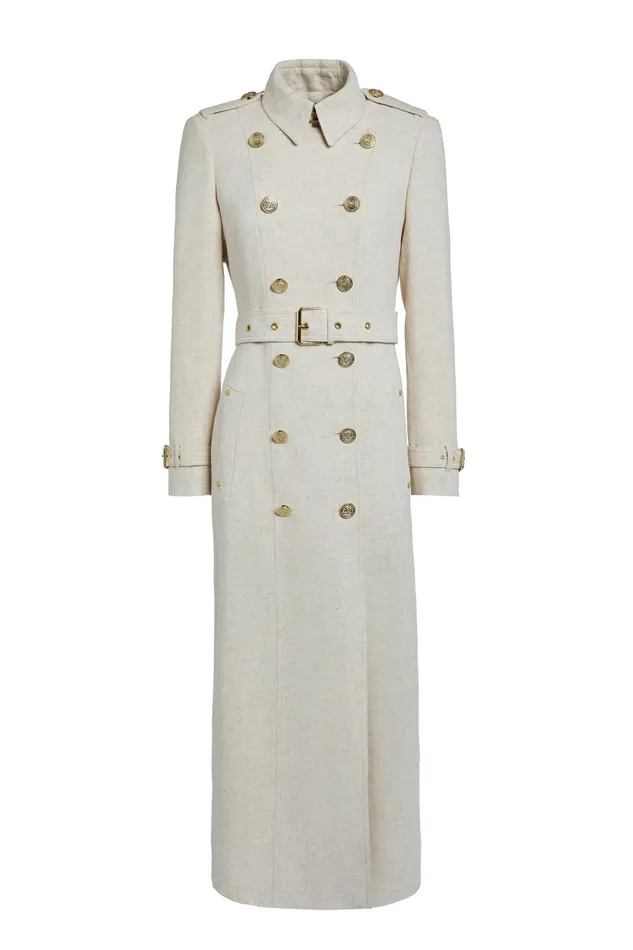Holland Cooper Tailoring Women Full Length Marlborough Trench Coat Natural Linen