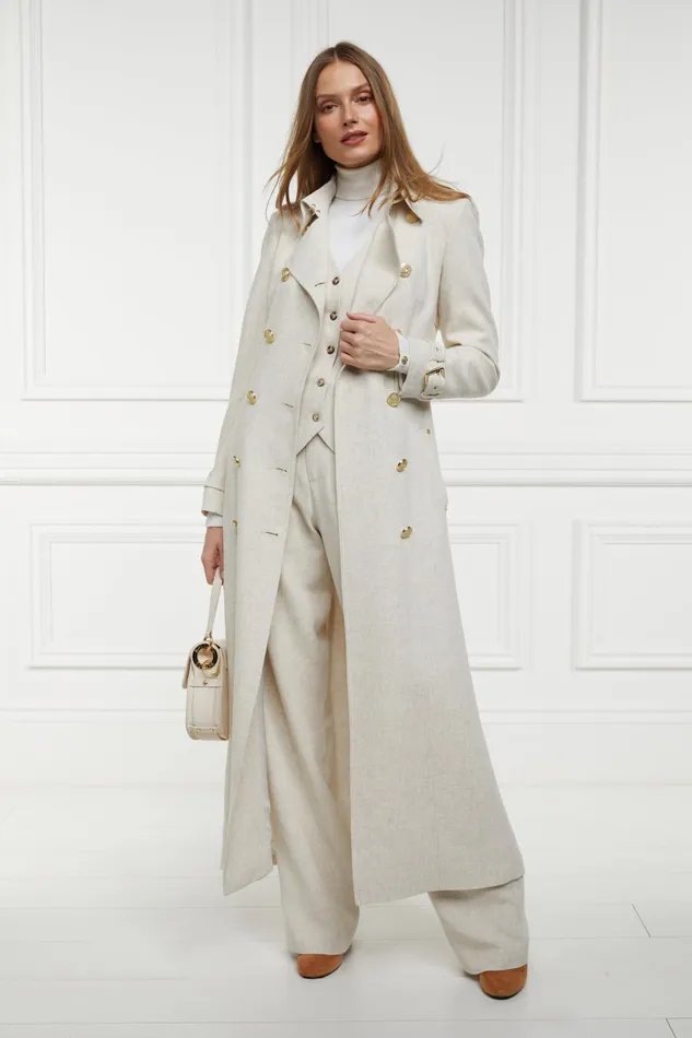Holland Cooper Tailoring Women Full Length Marlborough Trench Coat Natural Linen
