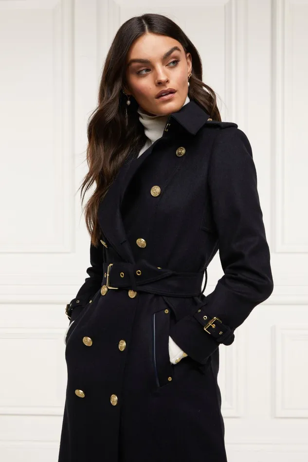 Holland Cooper Tailoring Women Full Length Marlborough Trench Coat Soft Navy