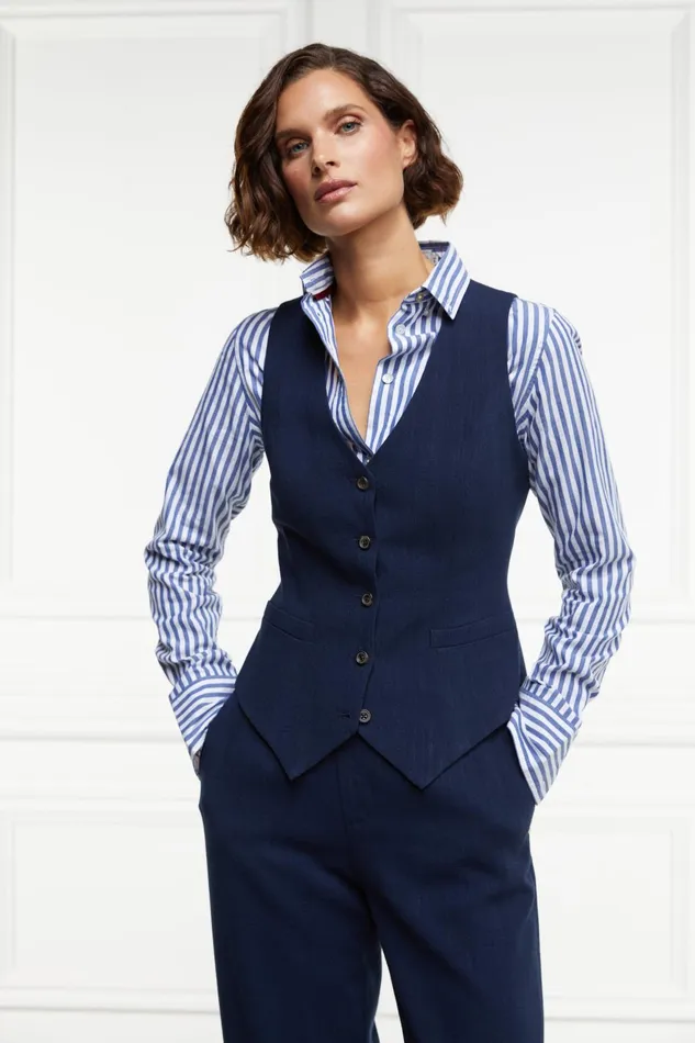 Holland Cooper Tailoring Women Hampton Waistcoat Navy Linen Holland Cooper Tailoring Women Hampton Waistcoat Navy Linen