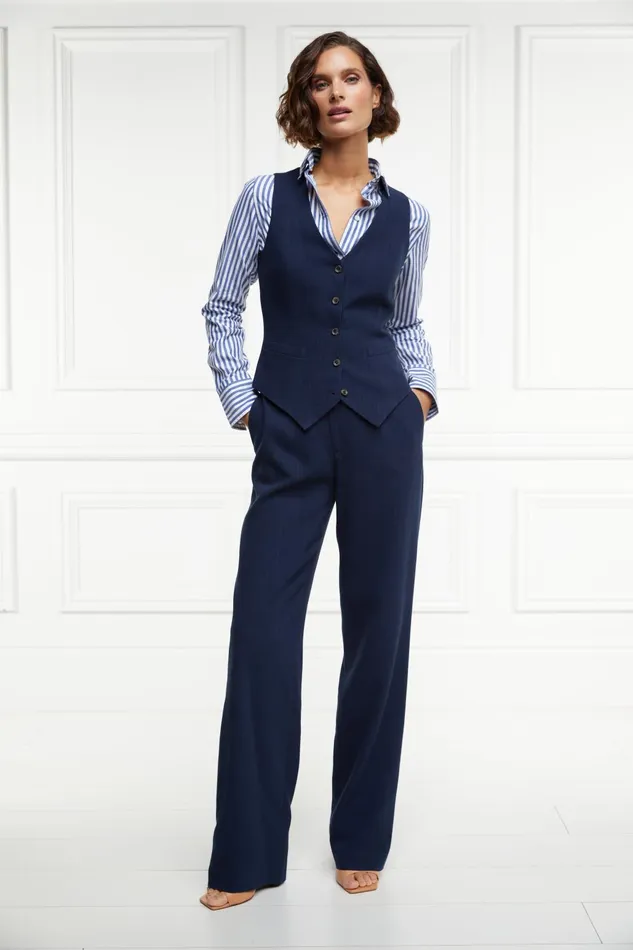 Holland Cooper Tailoring Women Hampton Waistcoat Navy Linen Holland Cooper Tailoring Women Hampton Waistcoat Navy Linen