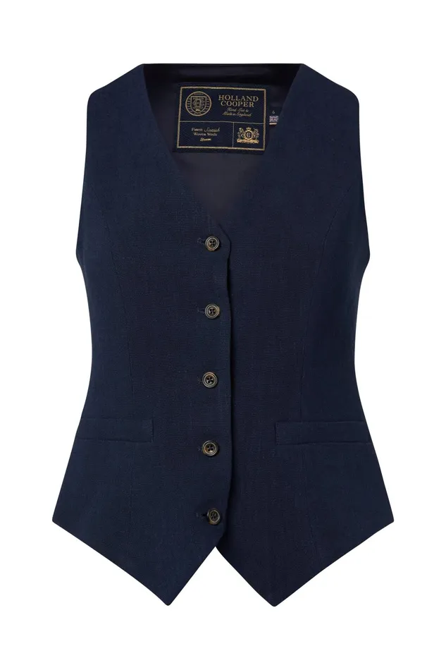 Holland Cooper Tailoring Women Hampton Waistcoat Navy Linen Holland Cooper Tailoring Women Hampton Waistcoat Navy Linen