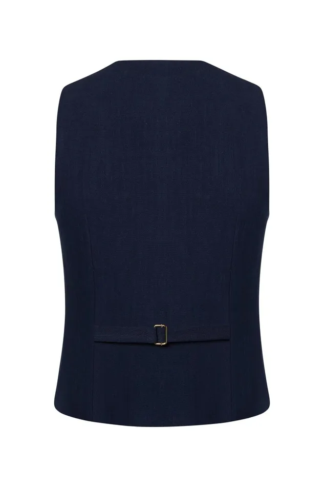 Holland Cooper Tailoring Women Hampton Waistcoat Navy Linen Holland Cooper Tailoring Women Hampton Waistcoat Navy Linen