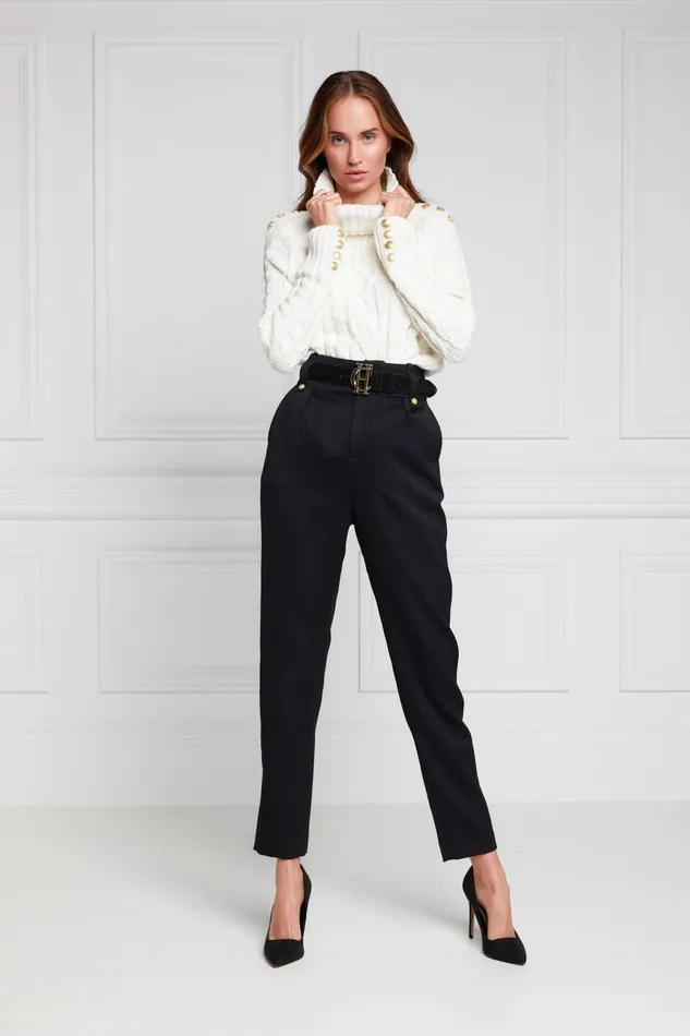 Holland Cooper Tailoring Women High Waisted Peg Trouser Black Barathea Holland Cooper Tailoring Women High Waisted Peg Trouser Black Barathea