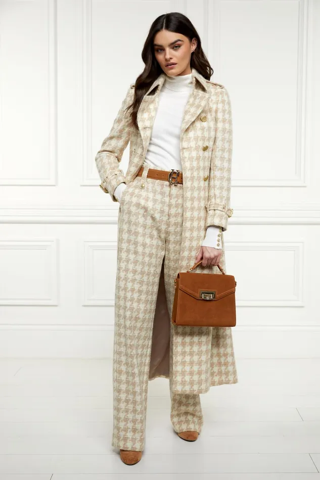 Holland Cooper Tailoring Women High Waisted Straight Trouser Camel Houndstooth Holland Cooper Tailoring Women High Waisted Straight Trouser Camel Houndstooth