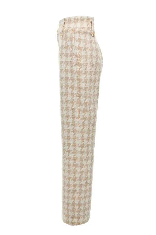 Holland Cooper Tailoring Women High Waisted Straight Trouser Camel Houndstooth Holland Cooper Tailoring Women High Waisted Straight Trouser Camel Houndstooth