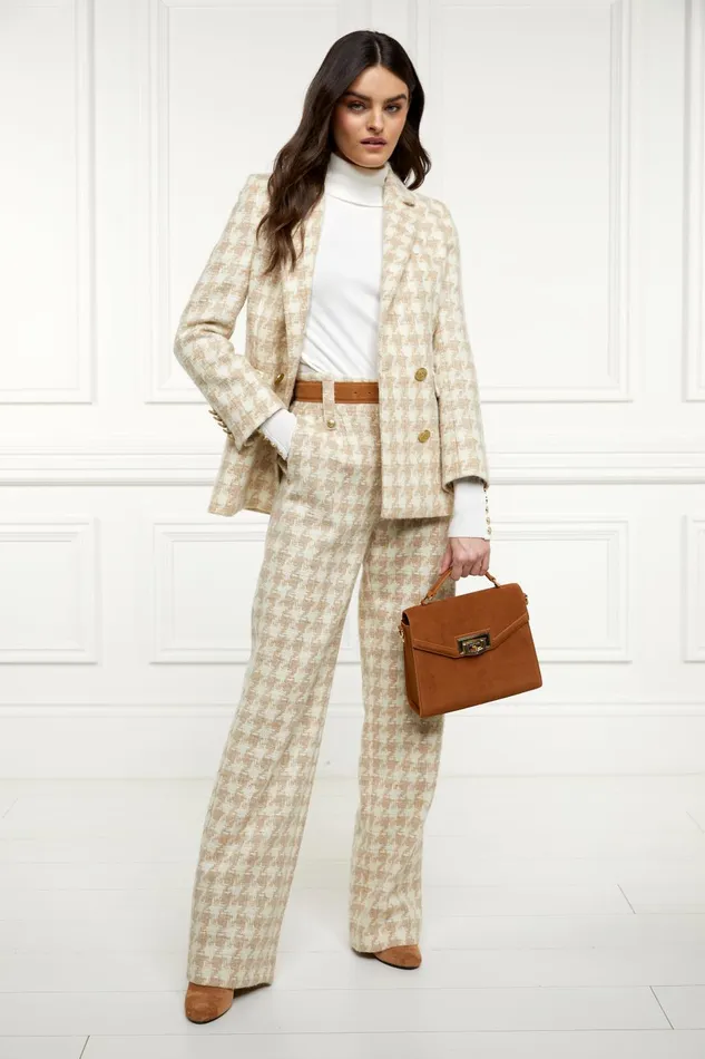 Holland Cooper Tailoring Women High Waisted Straight Trouser Camel Houndstooth Holland Cooper Tailoring Women High Waisted Straight Trouser Camel Houndstooth
