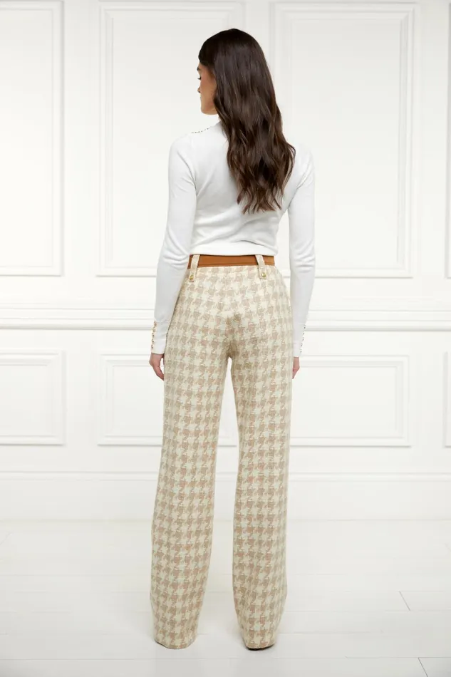 Holland Cooper Tailoring Women High Waisted Straight Trouser Camel Houndstooth Holland Cooper Tailoring Women High Waisted Straight Trouser Camel Houndstooth