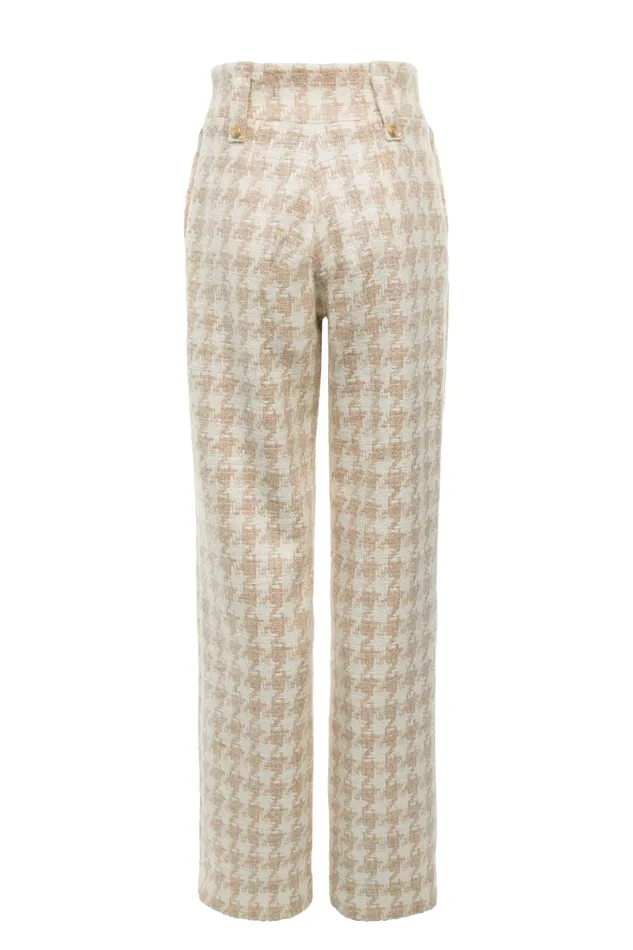Holland Cooper Tailoring Women High Waisted Straight Trouser Camel Houndstooth Holland Cooper Tailoring Women High Waisted Straight Trouser Camel Houndstooth