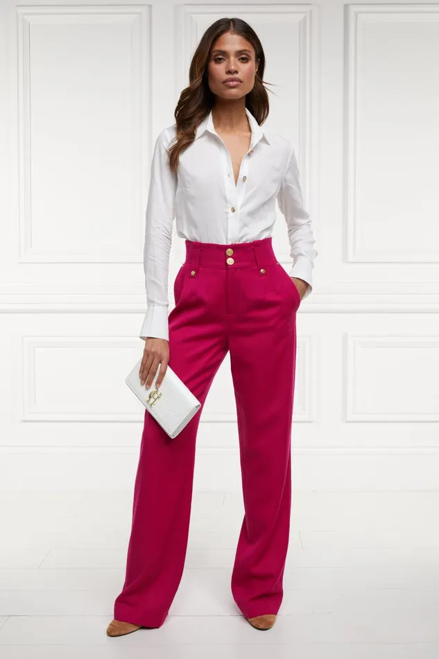 Holland Cooper Tailoring Women High Waisted Straight Trouser Hot Pink Barathea