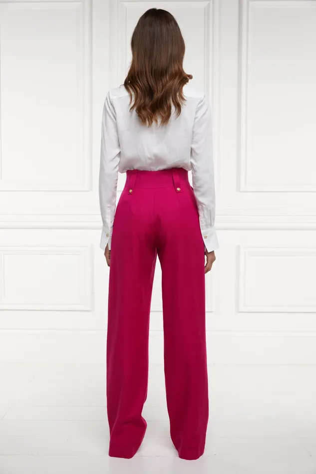 Holland Cooper Tailoring Women High Waisted Straight Trouser Hot Pink Barathea Holland Cooper Tailoring Women High Waisted Straight Trouser Hot Pink Barathea