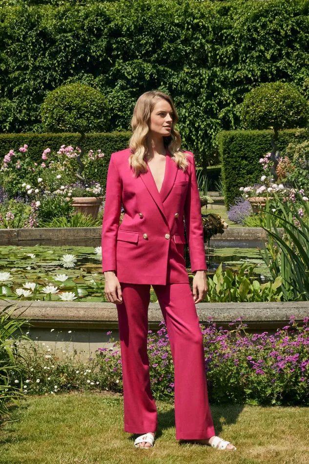 Holland Cooper Tailoring Women High Waisted Straight Trouser Hot Pink Barathea Holland Cooper Tailoring Women High Waisted Straight Trouser Hot Pink Barathea