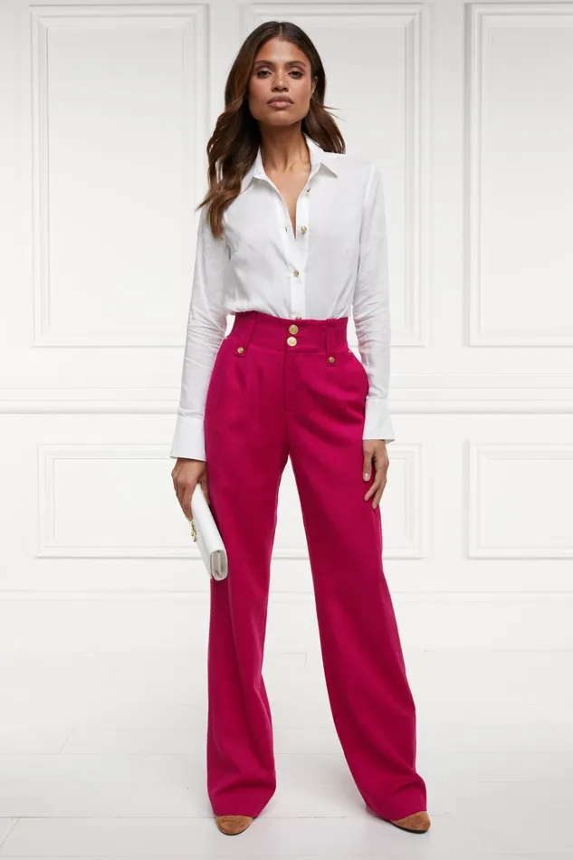 Holland Cooper Tailoring Women High Waisted Straight Trouser Hot Pink Barathea Holland Cooper Tailoring Women High Waisted Straight Trouser Hot Pink Barathea