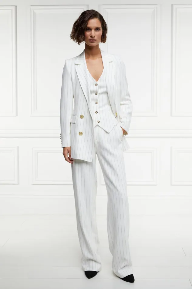 Holland Cooper Tailoring Women High Waisted Straight Trouser Oyster Linen Pinstripe Holland Cooper Tailoring Women High Waisted Straight Trouser Oyster Linen Pinstripe