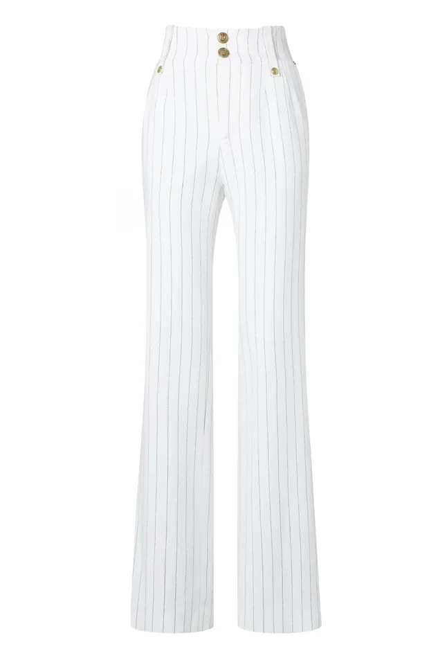 Holland Cooper Tailoring Women High Waisted Straight Trouser Oyster Linen Pinstripe Holland Cooper Tailoring Women High Waisted Straight Trouser Oyster Linen Pinstripe