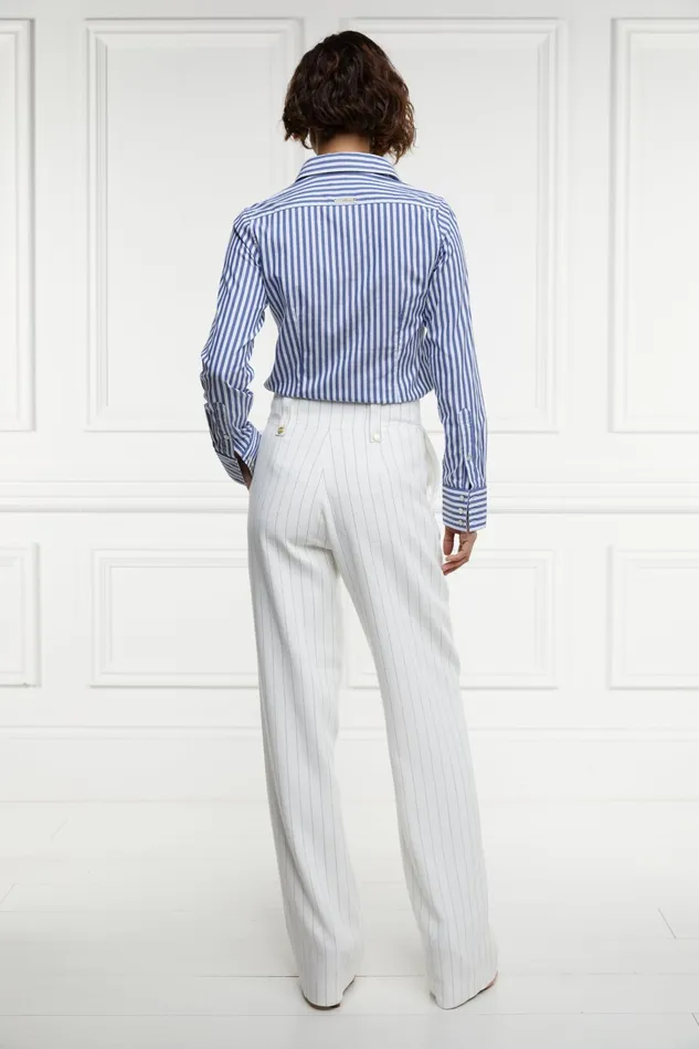 Holland Cooper Tailoring Women High Waisted Straight Trouser Oyster Linen Pinstripe Holland Cooper Tailoring Women High Waisted Straight Trouser Oyster Linen Pinstripe