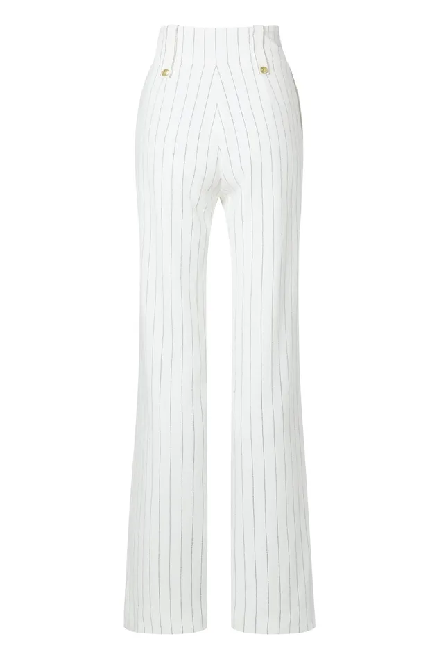 Holland Cooper Tailoring Women High Waisted Straight Trouser Oyster Linen Pinstripe Holland Cooper Tailoring Women High Waisted Straight Trouser Oyster Linen Pinstripe
