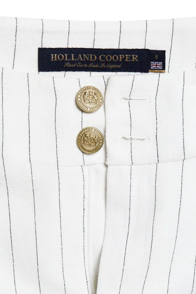 Holland Cooper Tailoring Women High Waisted Straight Trouser Oyster Linen Pinstripe Holland Cooper Tailoring Women High Waisted Straight Trouser Oyster Linen Pinstripe