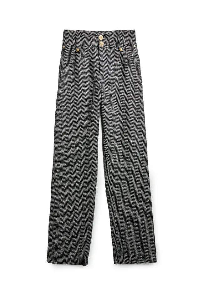 Holland Cooper Tailoring Women High Waisted Wide Leg Trouser Wide Tooth Black Herringbone Holland Cooper Tailoring Women High Waisted Wide Leg Trouser Wide Tooth Black Herringbone