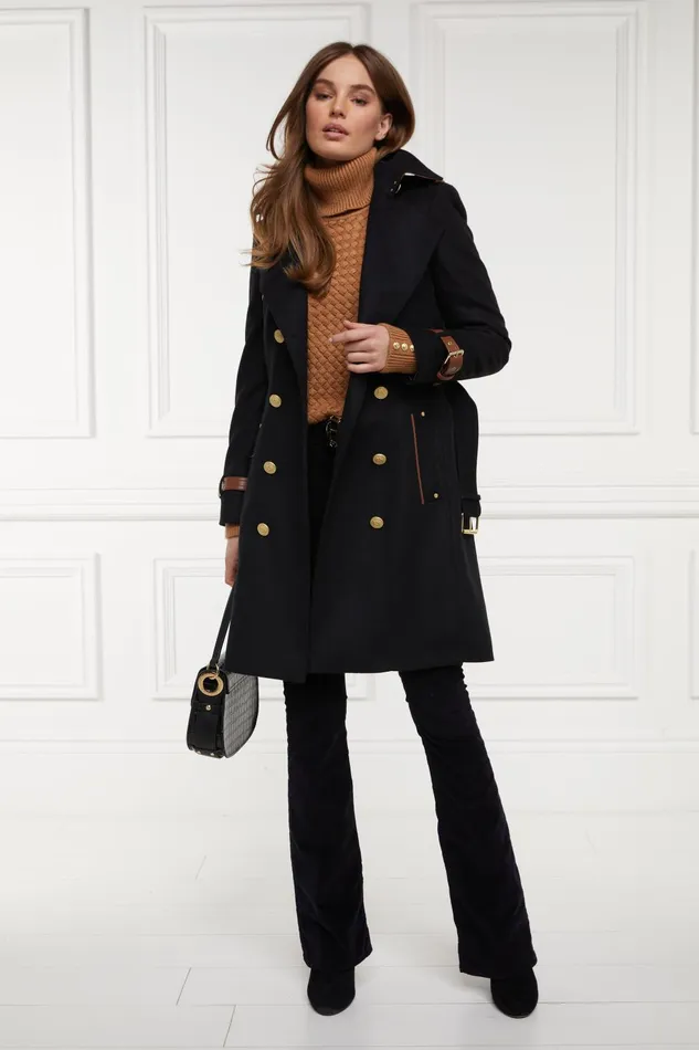 Holland Cooper Tailoring Women Marlborough Trench Coat Soft Black Tan