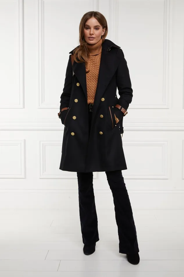 Holland Cooper Tailoring Women Marlborough Trench Coat Soft Black Tan