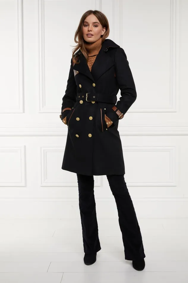 Holland Cooper Tailoring Women Marlborough Trench Coat Soft Black Tan