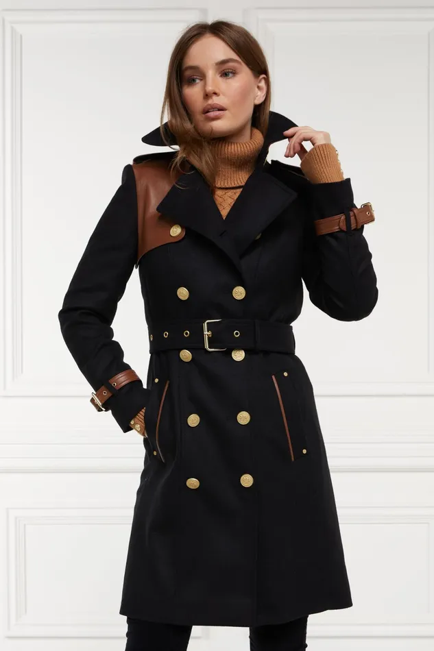 Holland Cooper Tailoring Women Marlborough Trench Coat Soft Black Tan