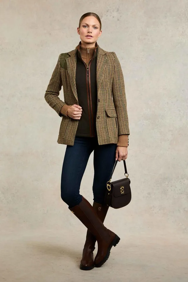 Holland Cooper Tailoring Women Single Breasted Field Blazer Hailes Green Tweed