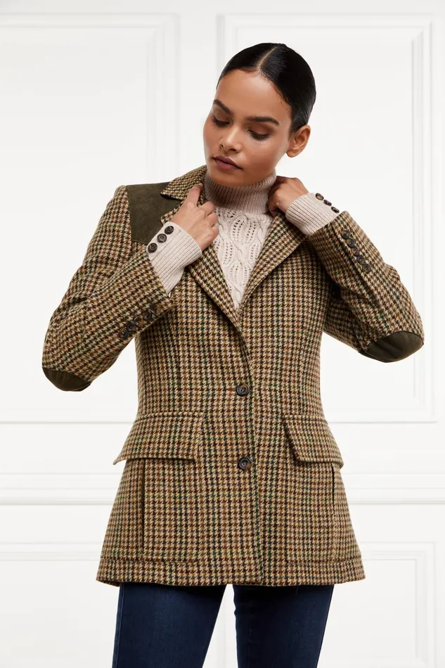 Holland Cooper Tailoring Women Single Breasted Field Blazer Hailes Green Tweed