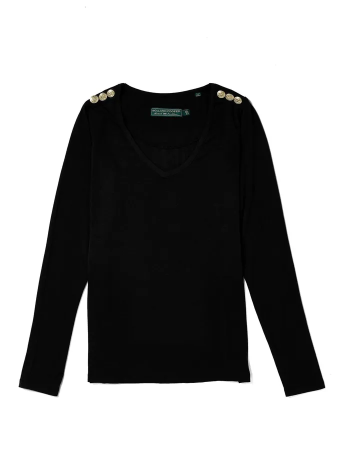 Holland Cooper Tees Women Long Sleeve VNeck Tee Black Holland Cooper Tees Women Long Sleeve VNeck Tee Black