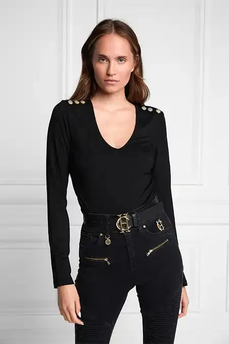 Holland Cooper Tees Women Long Sleeve VNeck Tee Black Holland Cooper Tees Women Long Sleeve VNeck Tee Black