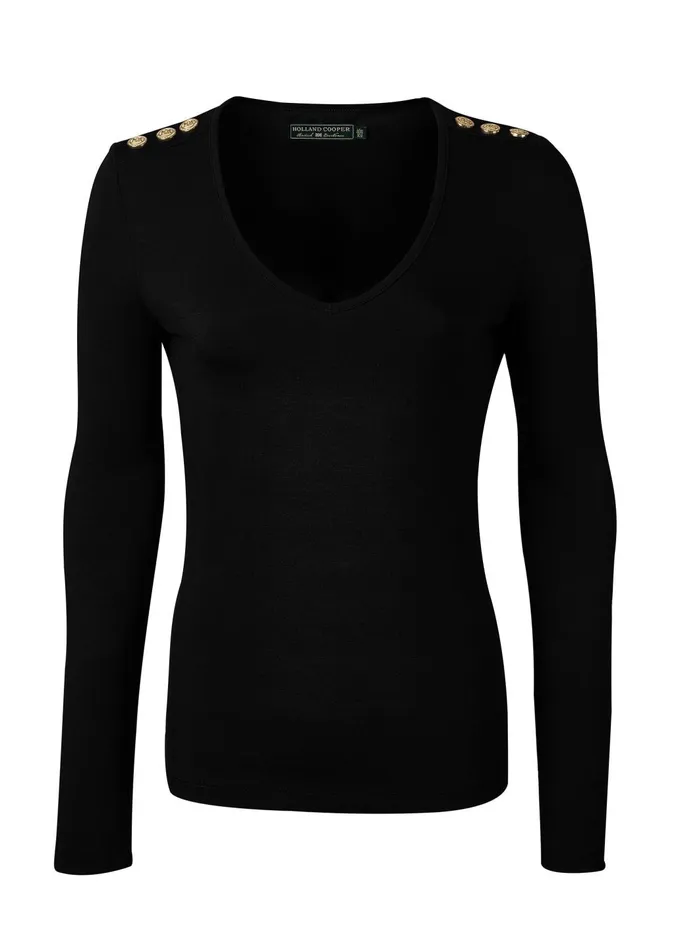 Holland Cooper Tees Women Long Sleeve VNeck Tee Black Holland Cooper Tees Women Long Sleeve VNeck Tee Black