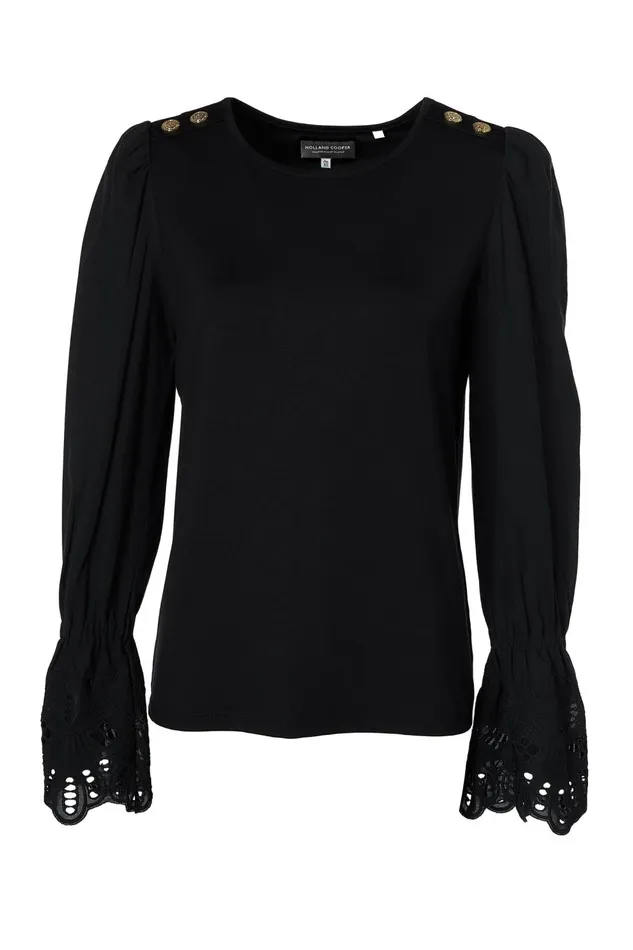 Holland Cooper Tops Women Francesca Jersey Blouse Black Holland Cooper Tops Women Francesca Jersey Blouse Black