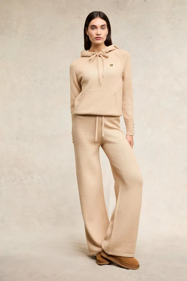 Holland Cooper Trousers Women Verbier Wide Leg Pant Light Camel