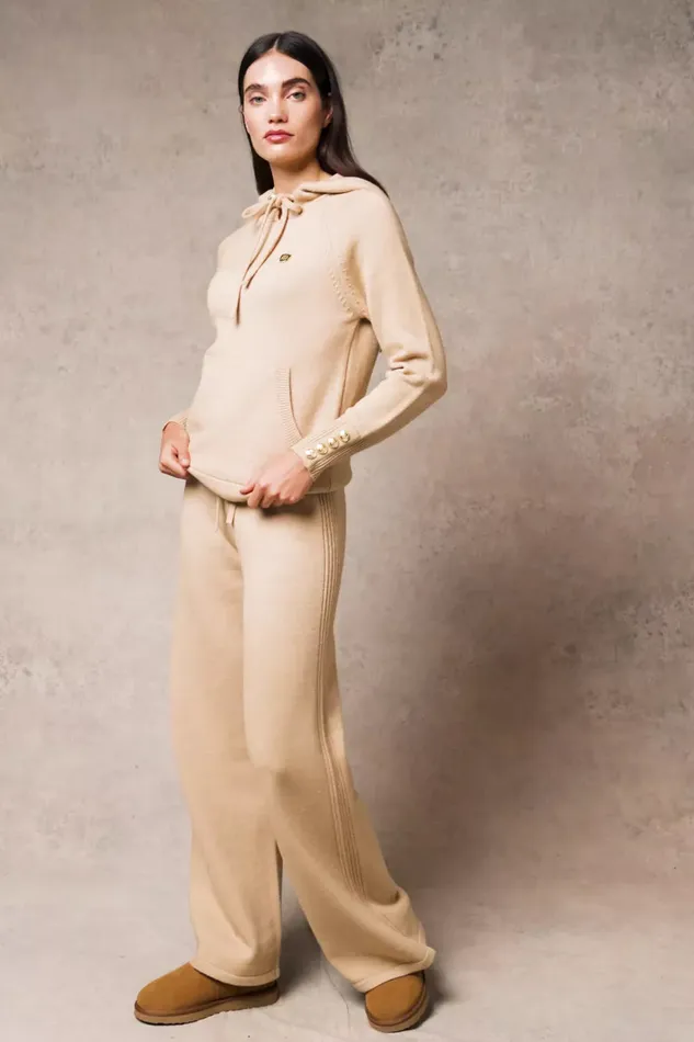 Holland Cooper Trousers Women Verbier Wide Leg Pant Light Camel