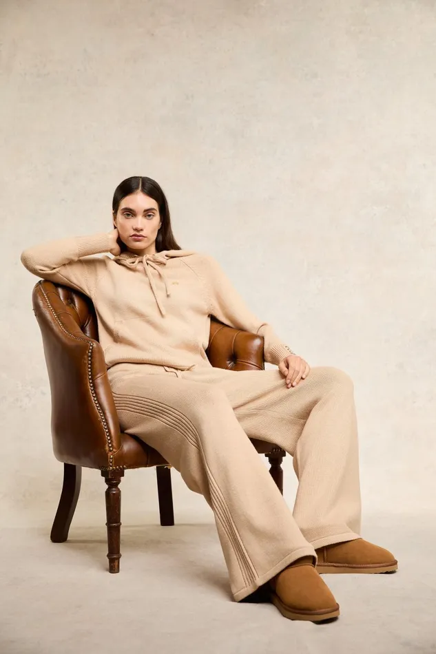 Holland Cooper Trousers Women Verbier Wide Leg Pant Light Camel
