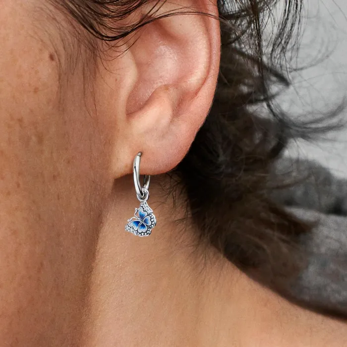 Hoop Earrings Women Pandora Blue Butterfly Hoop Earrings