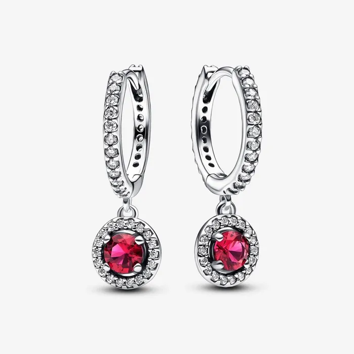 Hoop Earrings Women Pandora Red Round Sparkling Hoop Earrings