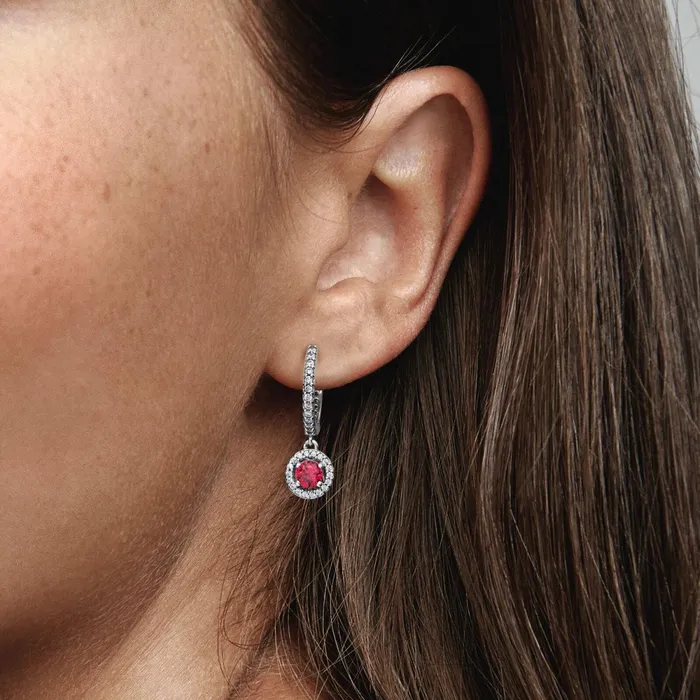 Hoop Earrings Women Pandora Red Round Sparkling Hoop Earrings