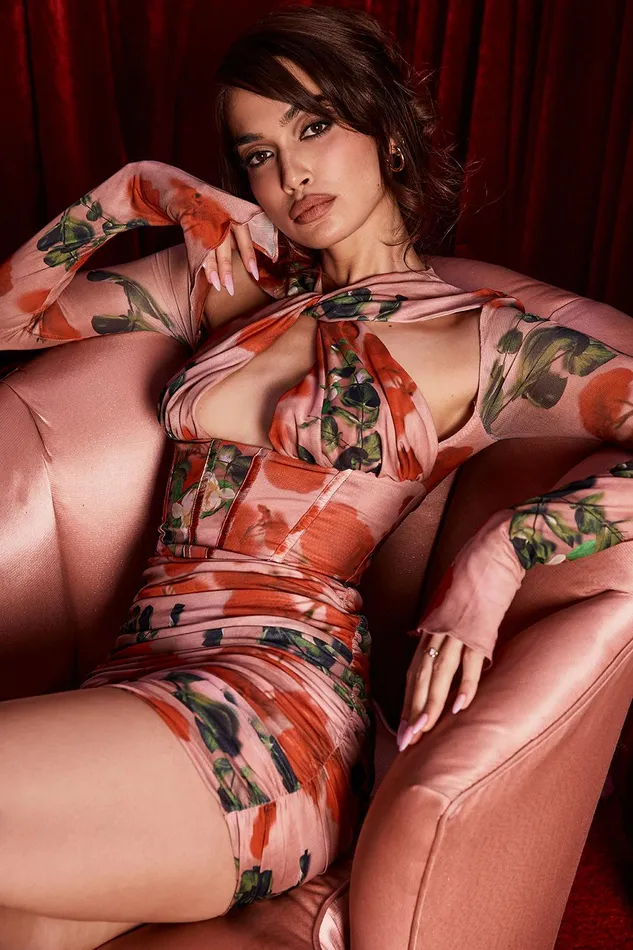 House Of CB AdannaRose Print Corset Mini Dress 8211 SALE Rose Women Bodycon Dresses