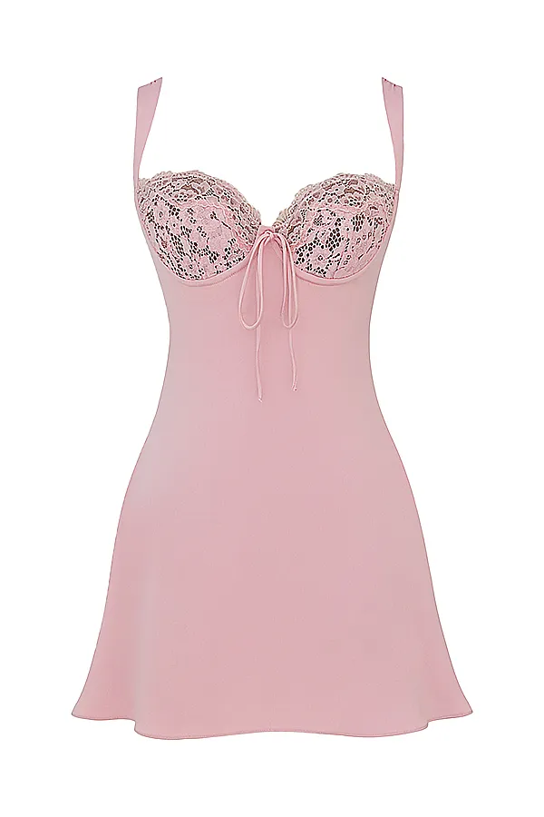 House Of CB AdrianaRose Satin And Lace Mini Dress Rose Women Mini Dresses