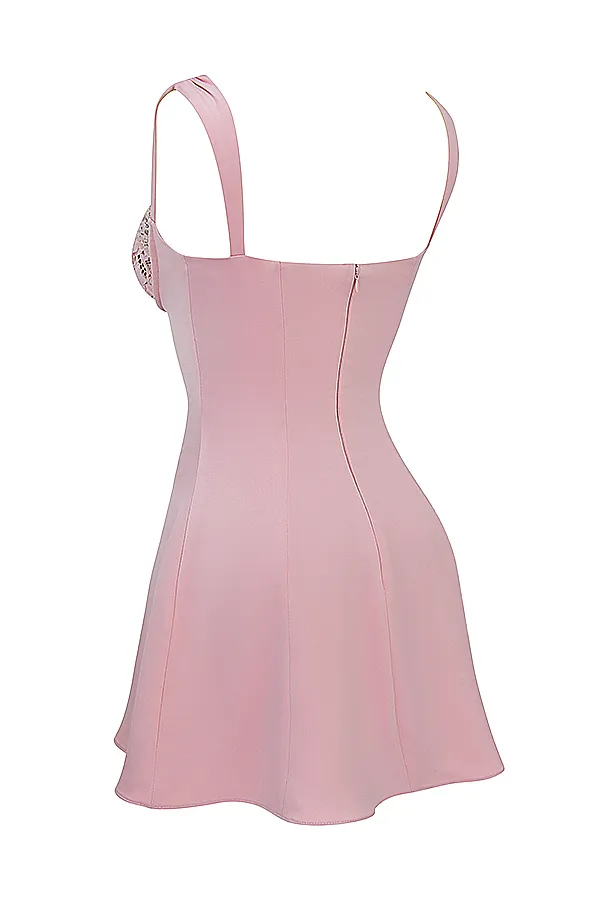 House Of CB AdrianaRose Satin And Lace Mini Dress Rose Women Mini Dresses