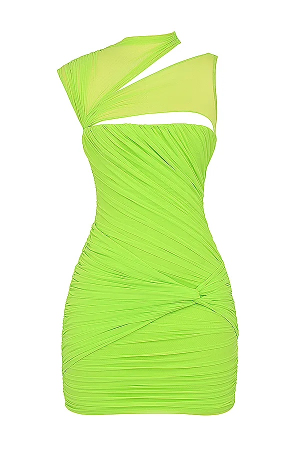 House Of CB AdrieNeon Green Gathered Mini Dress 8211 SALE Neon Women Mini Dresses